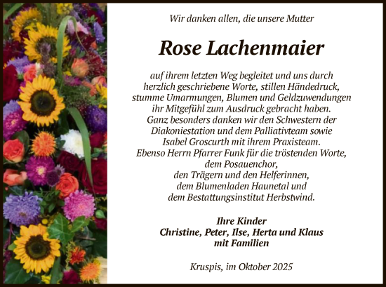 Traueranzeige von Rose Lachenmaier von HZ