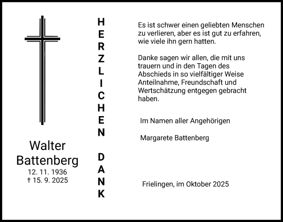 Traueranzeige von Walter Battenberg von HZ