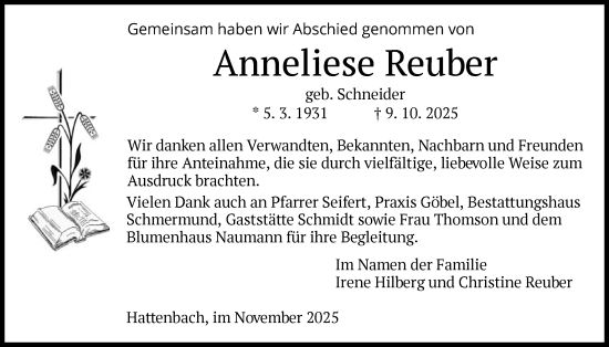 Traueranzeige von Anneliese Reuber von HZ