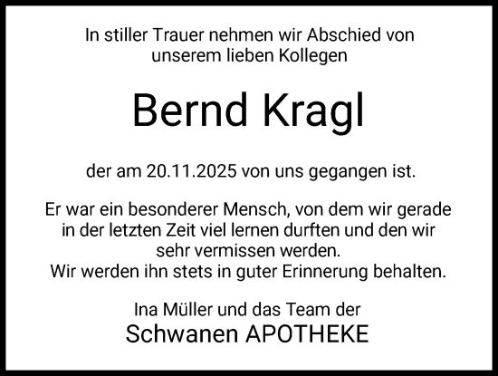 Traueranzeige von Bernd Kragl von HZ