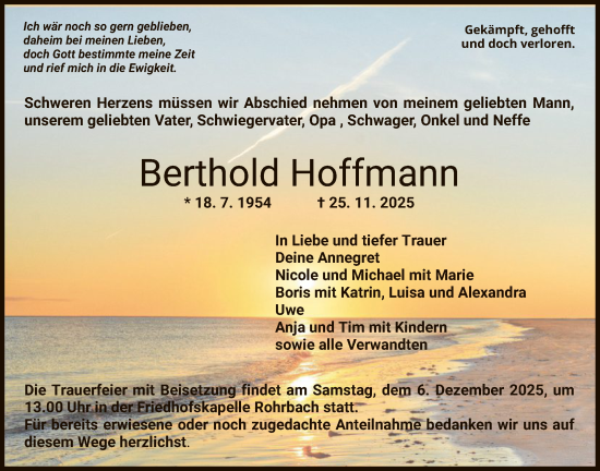 Traueranzeige von Berthold Hoffmann von HZ