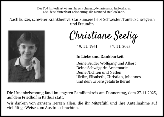 Traueranzeige von Christiane Seelig von HZ