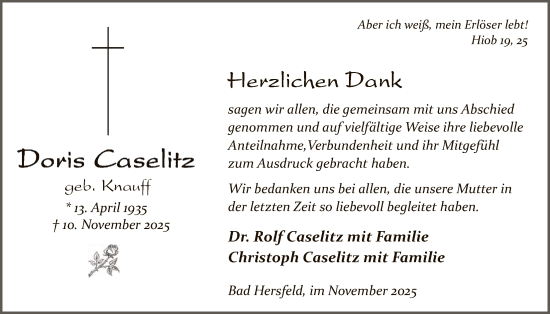 Traueranzeige von Doris Caselitz von HZ