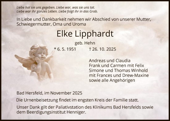 Traueranzeige von Elke Lipphardt von HZHN