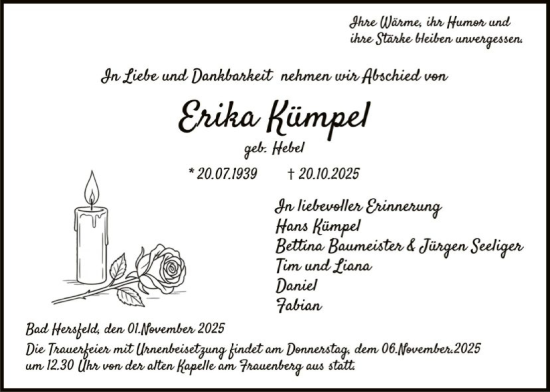 Traueranzeige von Erika Kümpel von HZ