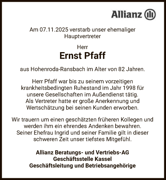 Traueranzeige von Ernst Pfaff von HZ