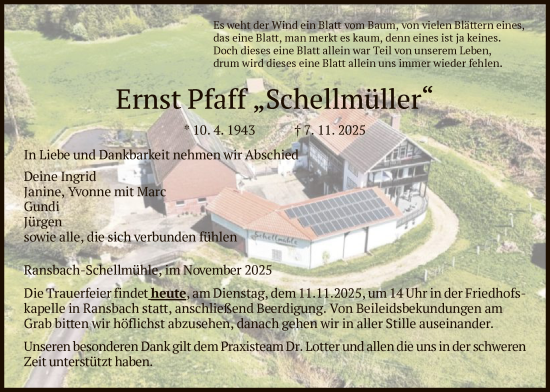 Traueranzeige von Ernst Pfaff von HZ