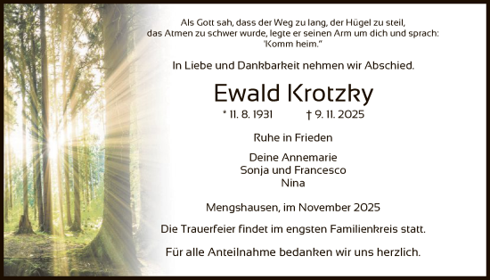 Traueranzeige von Ewald Krotzky von HZHN