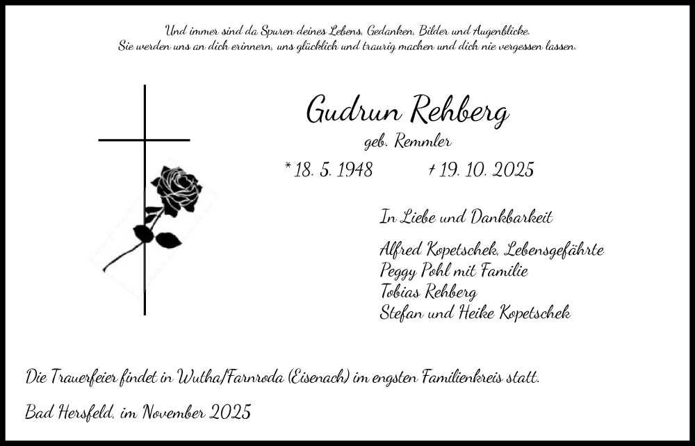  Traueranzeige für Gudrun Rehberg vom 22.11.2025 aus HZ