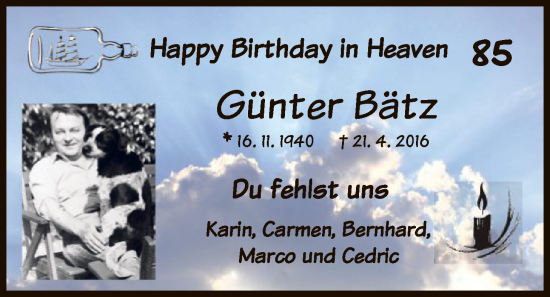 Traueranzeige von Günter Bätz von HZ