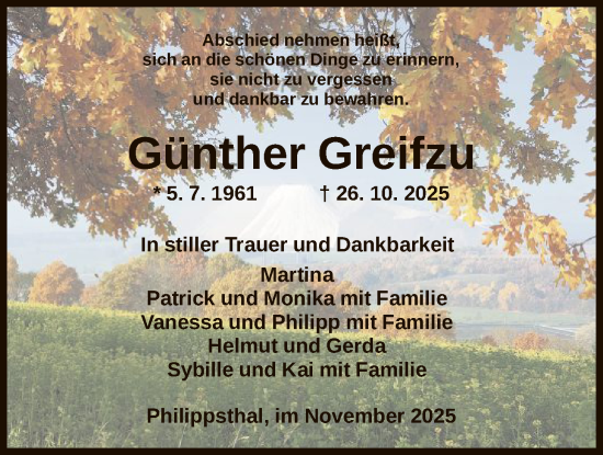 Traueranzeige von Günther Greifzu von HZHN
