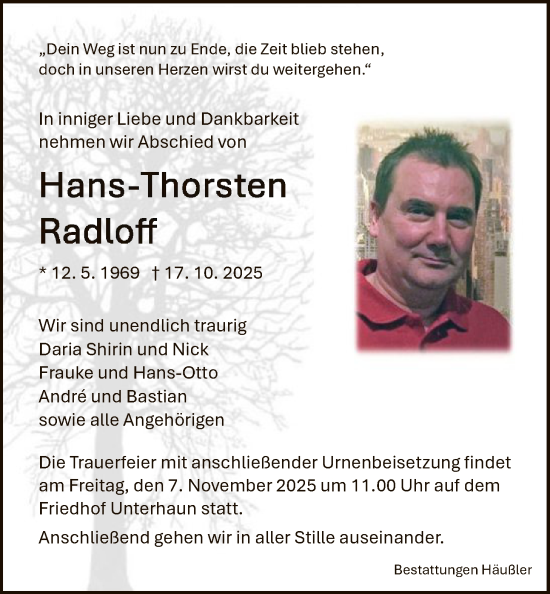 Traueranzeige von Hans-Thorsten Radloff von HZHN