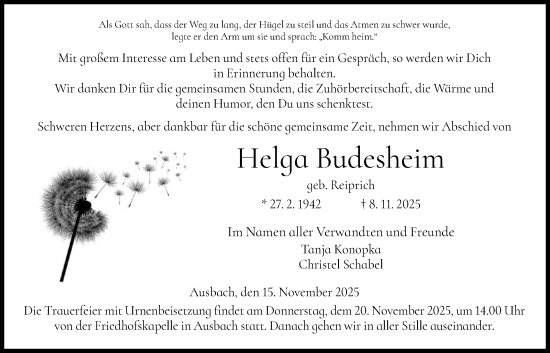 Traueranzeige von Helga Budesheim von HZ