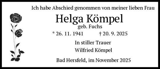 Traueranzeige von Helga Kömpel von HZ