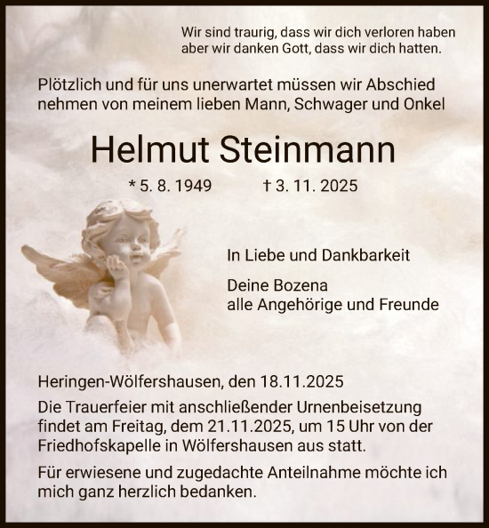 Traueranzeige von Helmut Steinmann von HZ