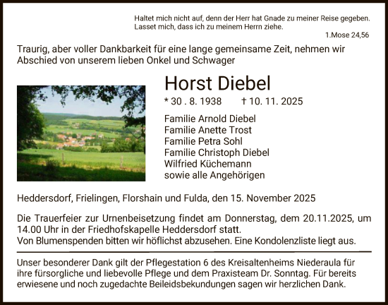 Traueranzeige von Horst Diebel von HZ