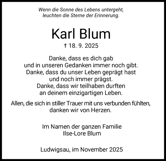 Traueranzeige von Karl Blum von HZHN
