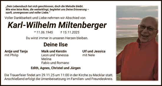 Traueranzeige von Karl-Wilhelm Miltenberger von HNAHZ