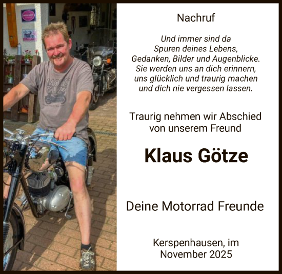 Traueranzeige von Klaus Götze von HZ