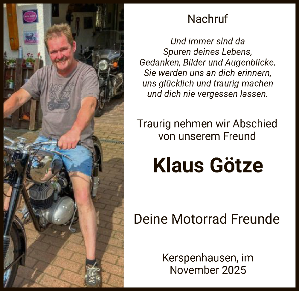  Traueranzeige für Klaus Götze vom 29.11.2025 aus HZ