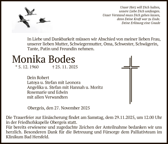 Traueranzeige von Monika Bodes von HZ