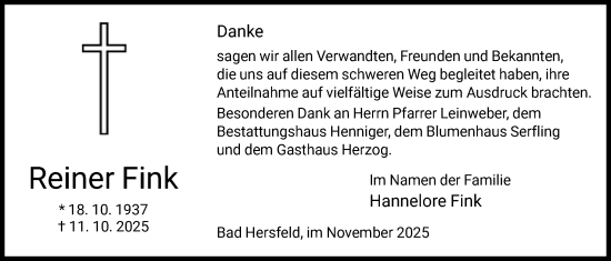 Traueranzeige von Reiner Fink von HZHN
