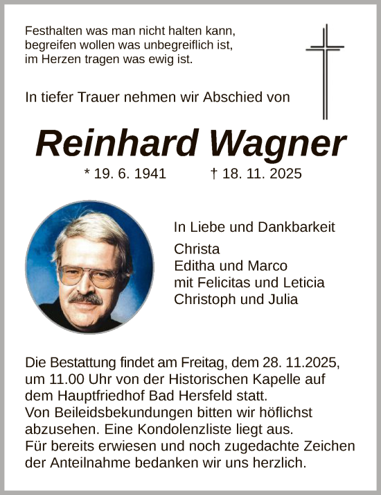 Traueranzeige von Reinhard Wagner von HZ