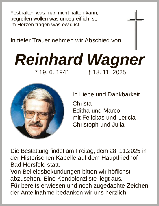 Traueranzeige von Reinhard Wagner von HZ