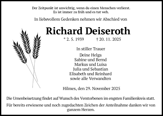 Traueranzeige von Richard Deiseroth von HZ
