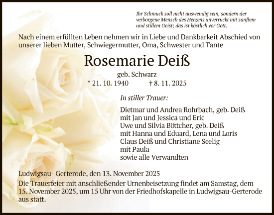 Traueranzeige von Rosemarie Deiß von HZ
