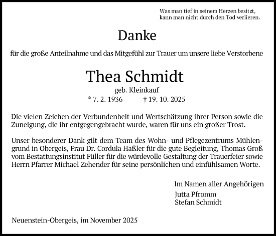Traueranzeige von Thea Schmidt von HZ