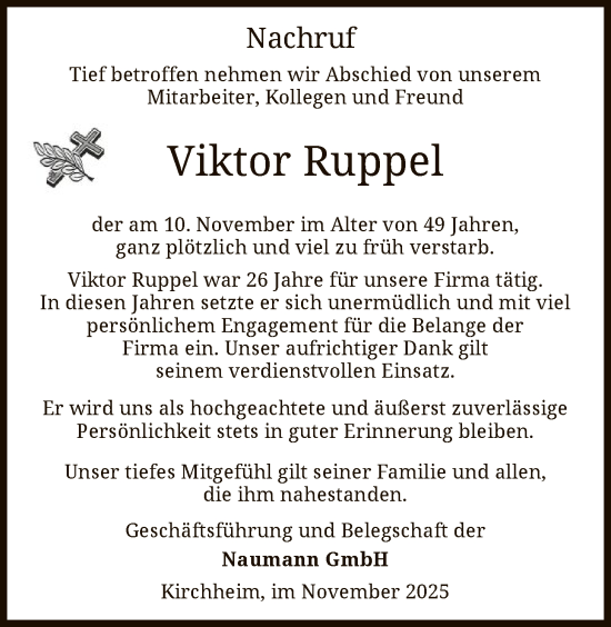 Traueranzeige von Viktor Ruppel von HZ
