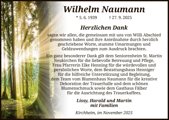 Traueranzeige von Wilhelm Naumann von HZHN
