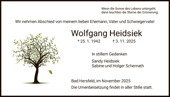 Traueranzeige von Wolfgang Heidsiek von HZ