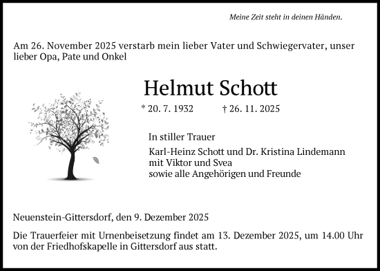 Traueranzeige von Helmut Schott von HZ