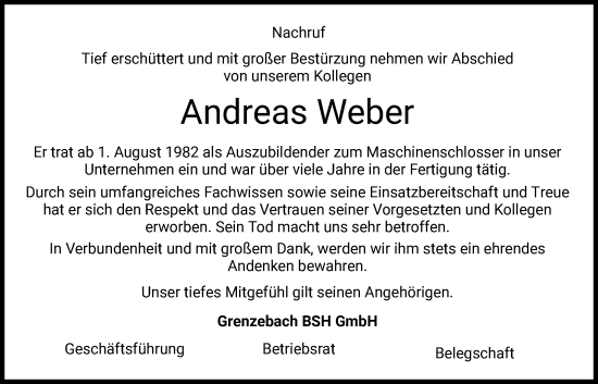 Traueranzeige von Andreas Weber von HZ
