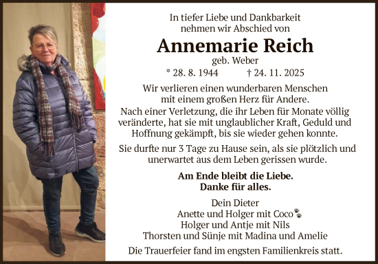 Traueranzeige von Annemarie Reich von HZ