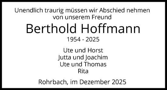 Traueranzeige von Berthold Hoffmann von HZ