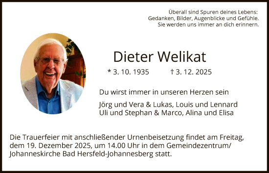 Traueranzeige von Dieter Welikat von HZ
