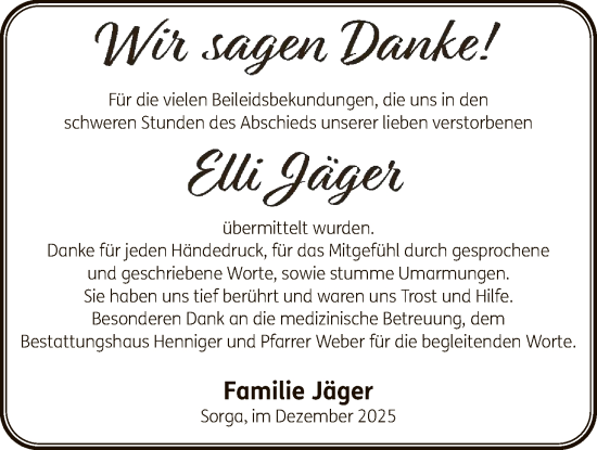 Traueranzeige von Elli Jäger von HZ