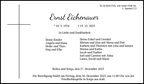 Traueranzeige von Ernst Eichenauer von HZ