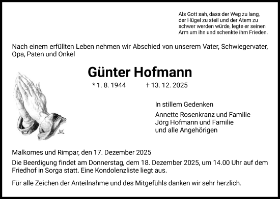 Traueranzeige von Günter Hofmann von HZ
