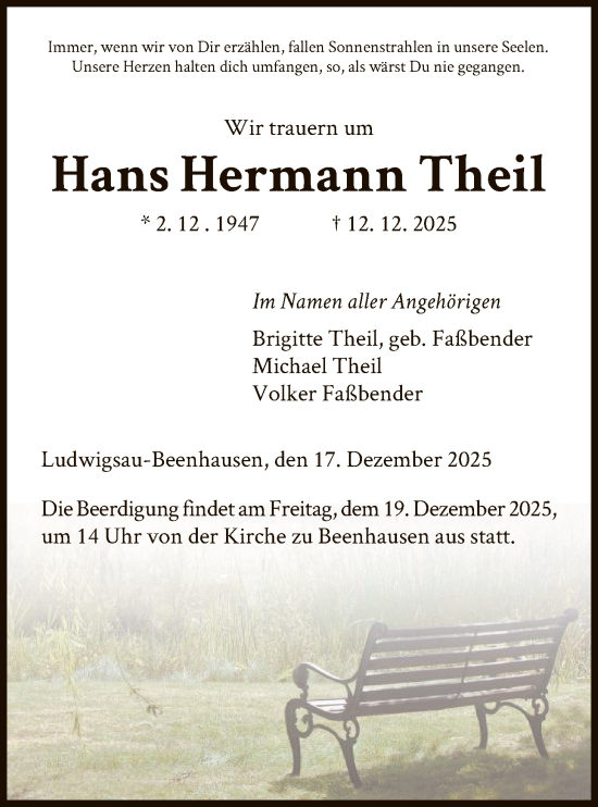 Traueranzeige von Hans Hermann Theil von HZ