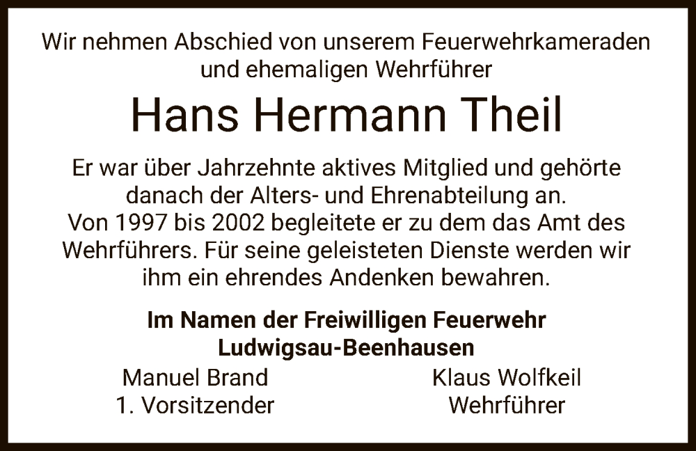  Traueranzeige für Hans Hermann Theil vom 17.12.2025 aus HZ