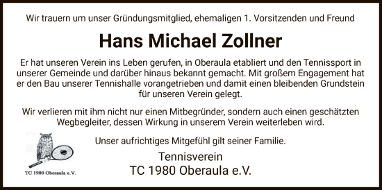Traueranzeige von Hans Michael Zollner von HZHNA
