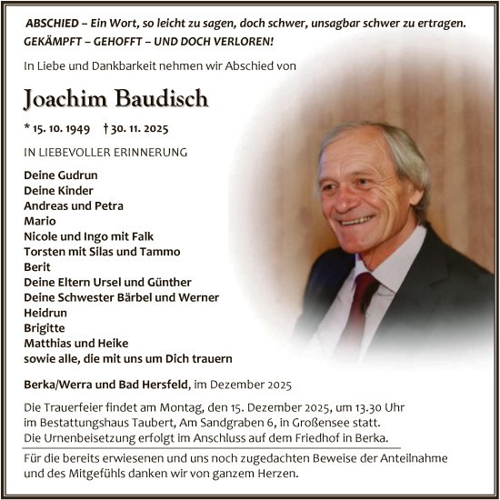 Traueranzeige von Joachim Baudisch von HZ