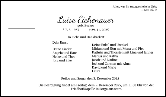 Traueranzeige von Luise Eichenauer von HZ