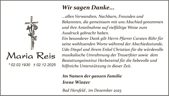 Traueranzeige von Maria Reis von HZ