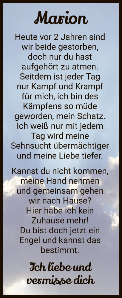  Traueranzeige für Marion  vom 22.12.2025 aus HZ