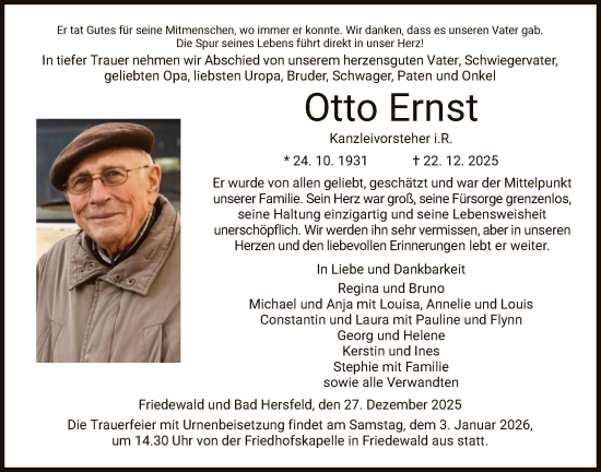 Traueranzeige von Otto Ernst von HZ